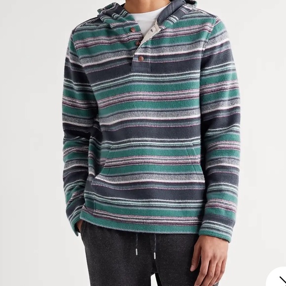 Faherty Brand Pacific Poncho Striped Hoodie Sweatshirt Woven Jacquard - Picture 7 of 7